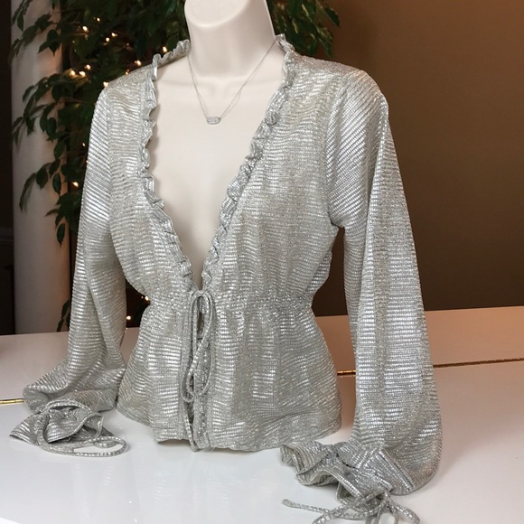 NWT LINE + DOT SPARKLY SILVER & BEIGE SWEATER SZ M - Picture 8 of 16